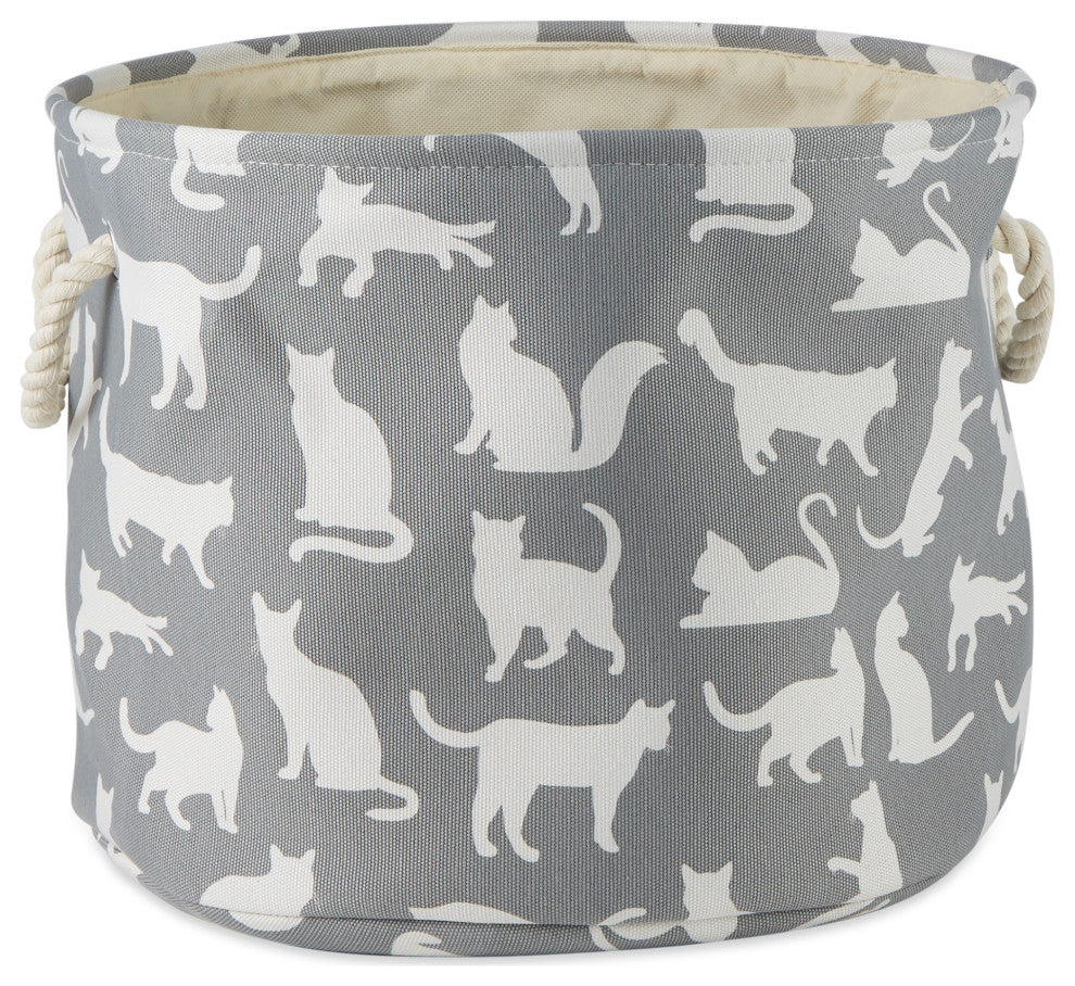 Polyester Pet Bin Cats Meow Gray Round Medium 12x15x15