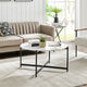 Round Contemporary Marble Finish Veneer Top Black Coffee Table, White/Black