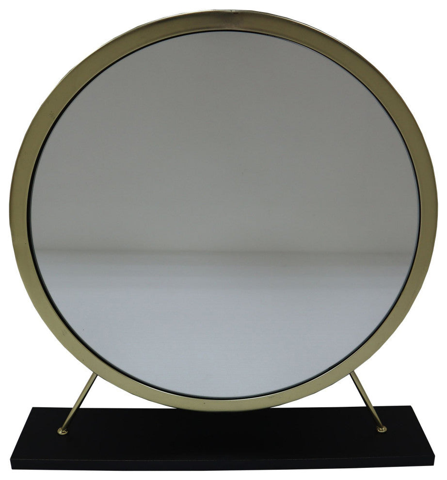 ACME Adao Vanity Mirror and Stool, Faux Fur, Mirror, Black and Brass Finish