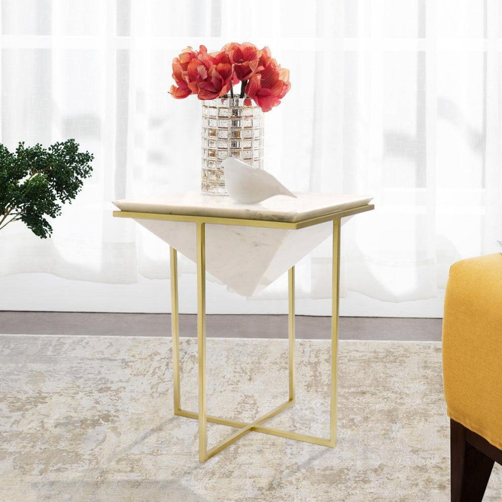 Pasargad Home Perama Marble and Stainless Steel Side Table