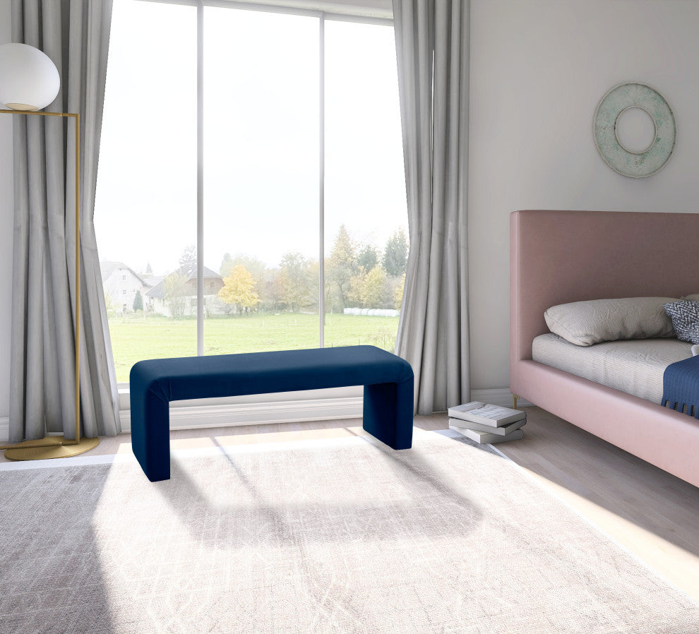 Minimalist Velvet Upholstered Bench, Navy