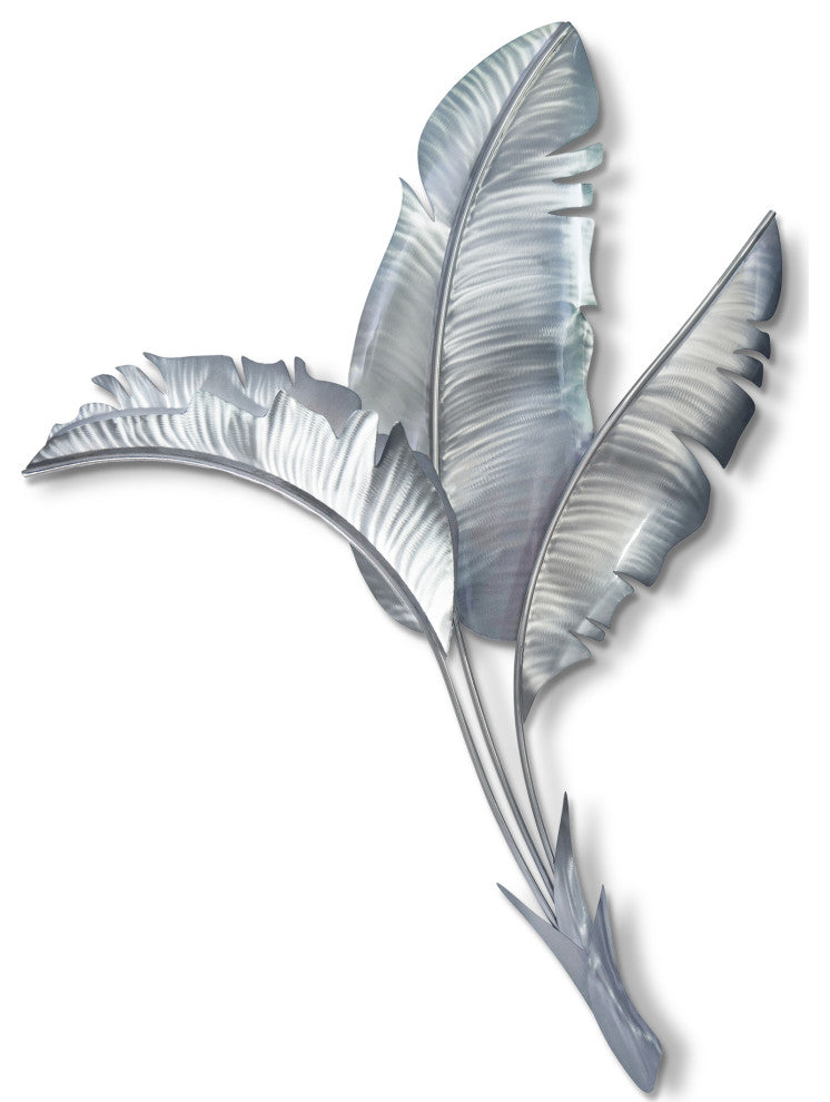 Banana Leaf Vertical Silver Tone Face Left