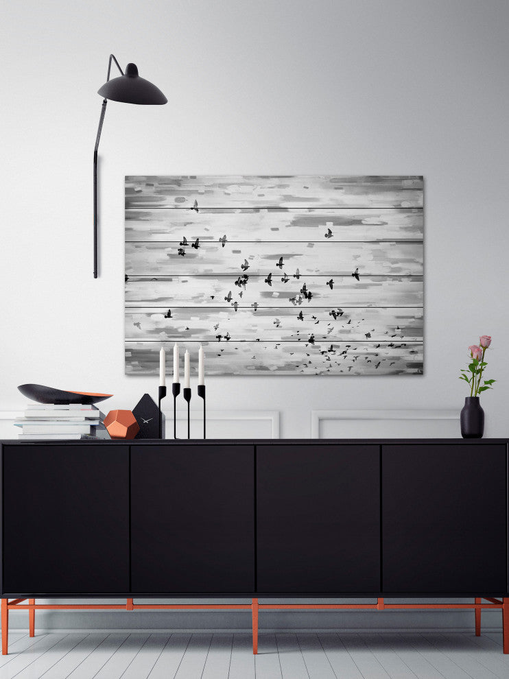 "Birds in Flight" Print on White Wood, 45"x30"