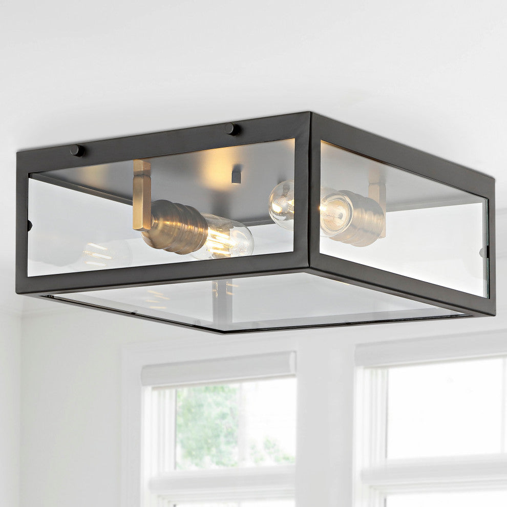 Grayson 12" Metal and Glass LED Flush Mount, Brass Gold