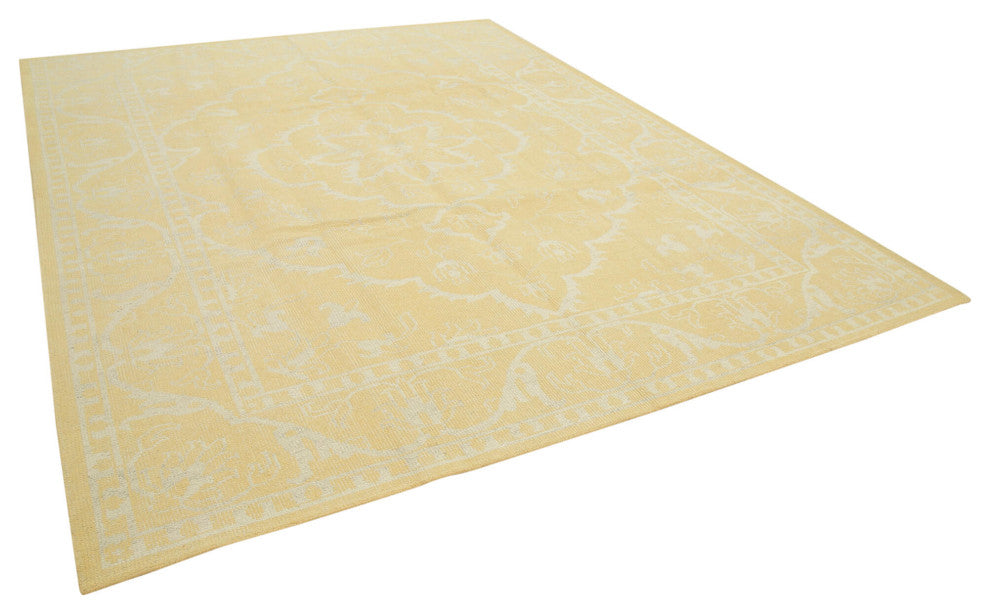 Rug N Carpet - Handwoven Oriental 9' 1" x 11' 11" Decorative Yellow Oushak Rug