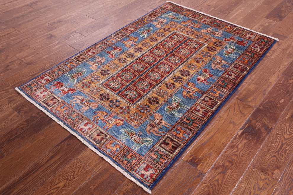 3' 3" X 5' 0" Handmade Antiqued Pazyryk Historical Design Rug Q10699