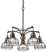 Locke 5-Light Black and Antique Gold Chandelier With Clear Glass Shade