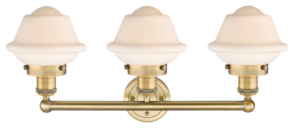 Oxford 3-Light 25" Bath Vanity Light, Brushed Brass Finish, Matte White Shade