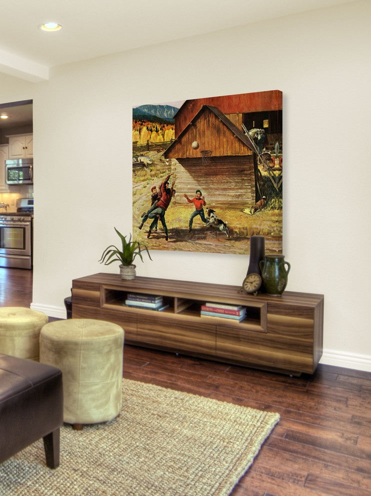 "Ranch Basketball" Painting Print on Canvas by John Clymer