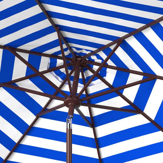 Athens Inside Out Striped 9' Crank Outdoor Auto Tilt Umbrella Pacific Blue