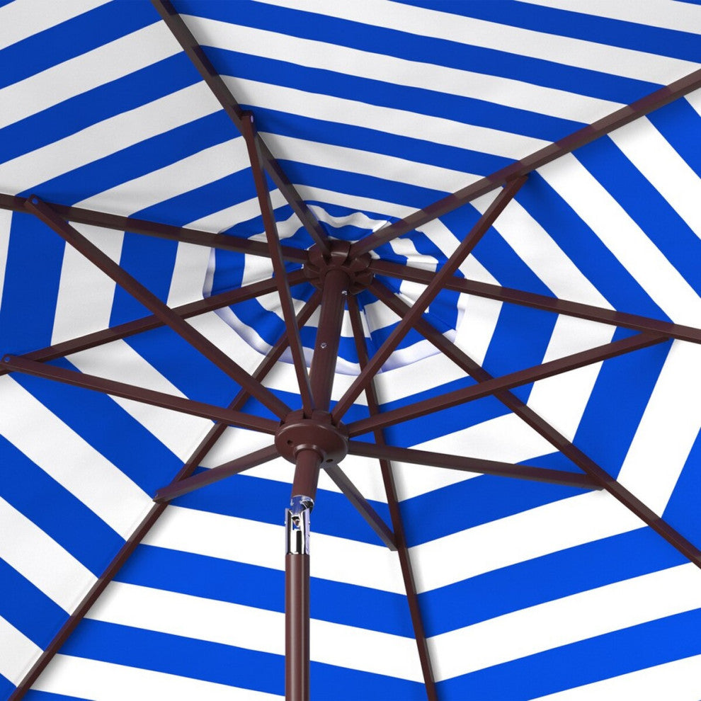 Athens Inside Out Striped 9' Crank Outdoor Auto Tilt Umbrella Pacific Blue