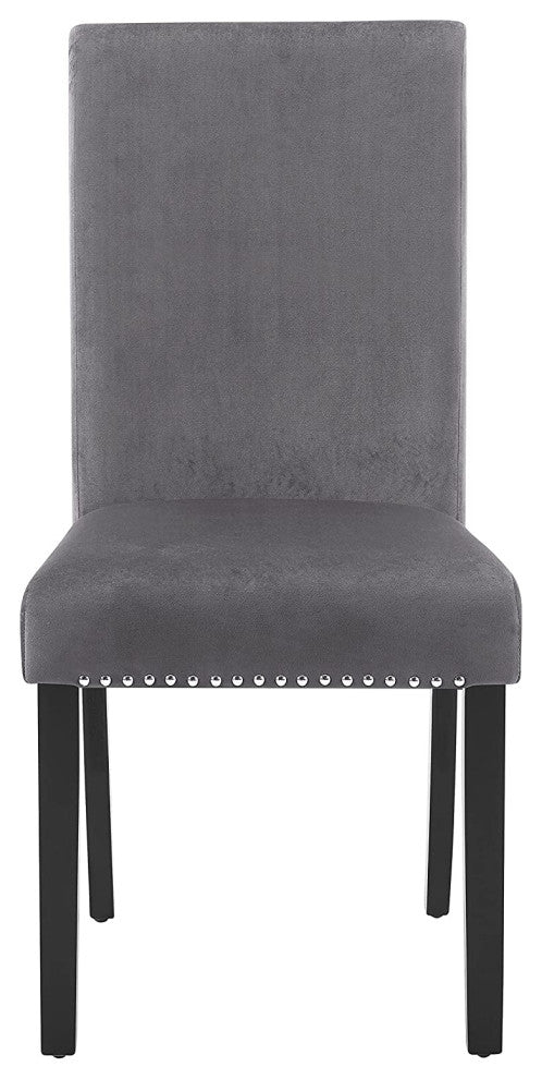 Set of 2 Dining Chair, Gray Velvet Seat & Back With Silver Nailhead Trim Accents