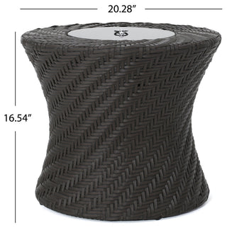 GDF Studio Belen Outdoor Brown Wicker Accent Table With Ice Bucket