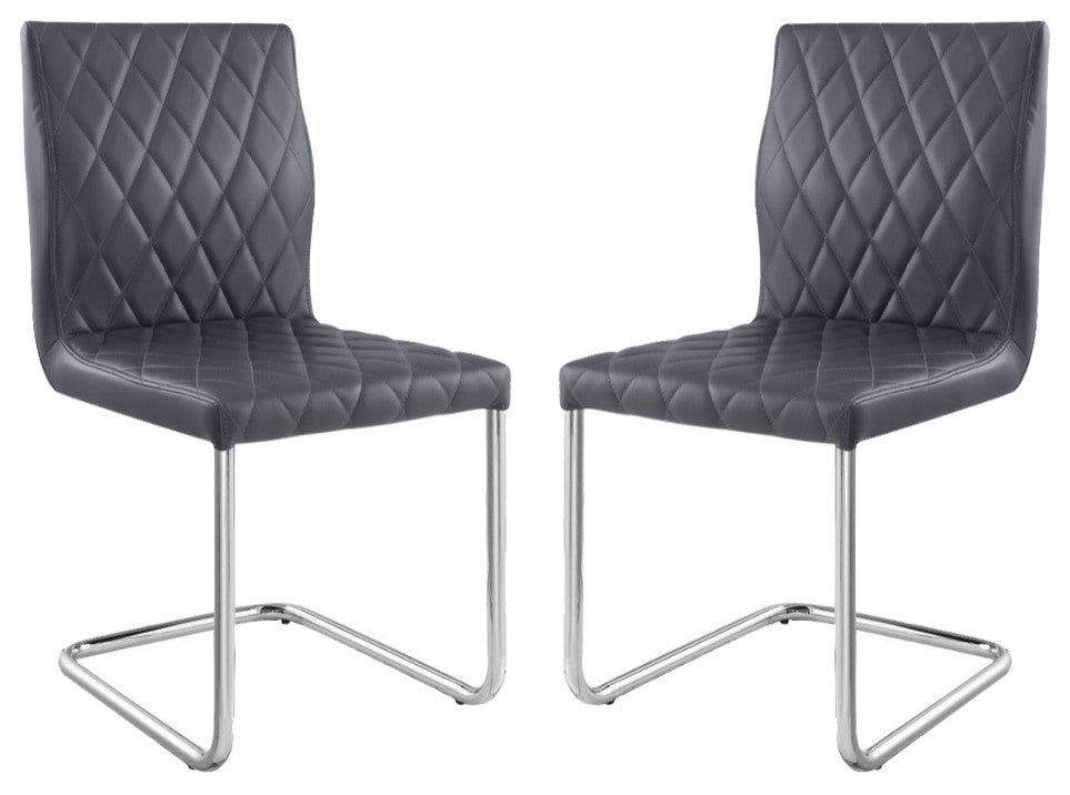 Set of 2 Gray PU Side Chair, Chrome Finish