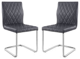 Set of 2 Gray PU Side Chair, Chrome Finish