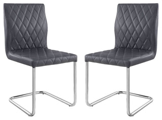 Set of 2 Gray PU Side Chair, Chrome Finish