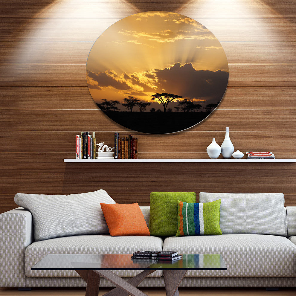 Sunset In Africa With Acacia Tree, Landscape Round Wall Art, 23"