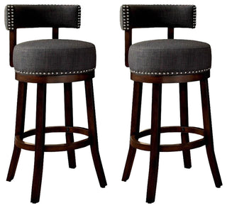 Set of 2 Fabric and Solid Wood Bar Stool with Nailhead Trim