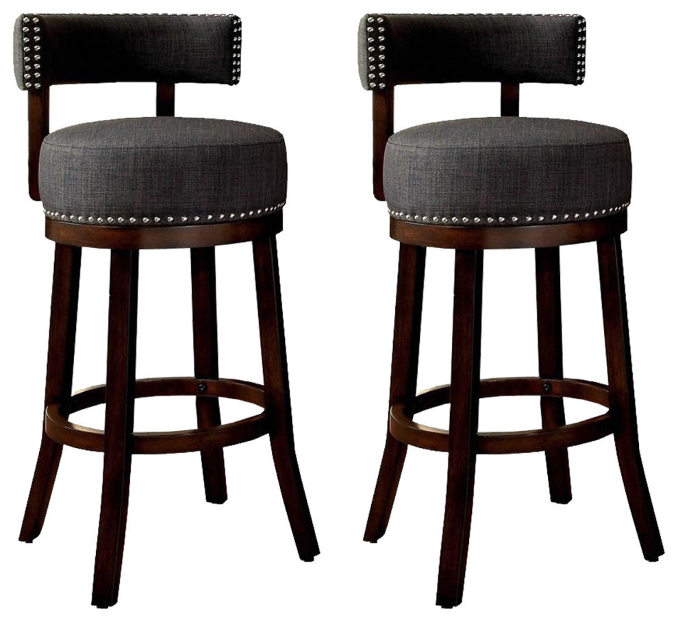 Set of 2 Fabric and Solid Wood Bar Stool with Nailhead Trim