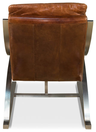 Modern Stainless Steel and Brown Leather Chair