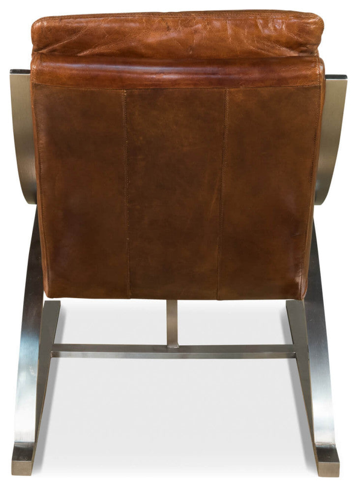 Modern Stainless Steel and Brown Leather Chair