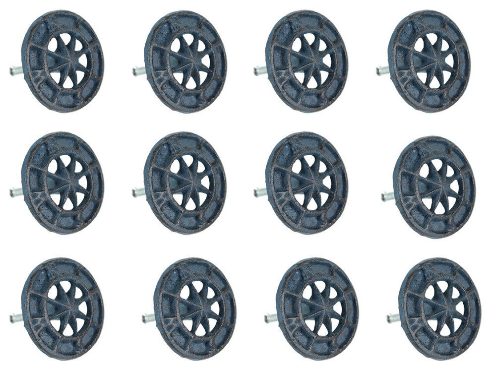 Set of 12 Dark Blue Cast Iron Cabinet Hardware Knobs Compass Rose Drawer Pulls