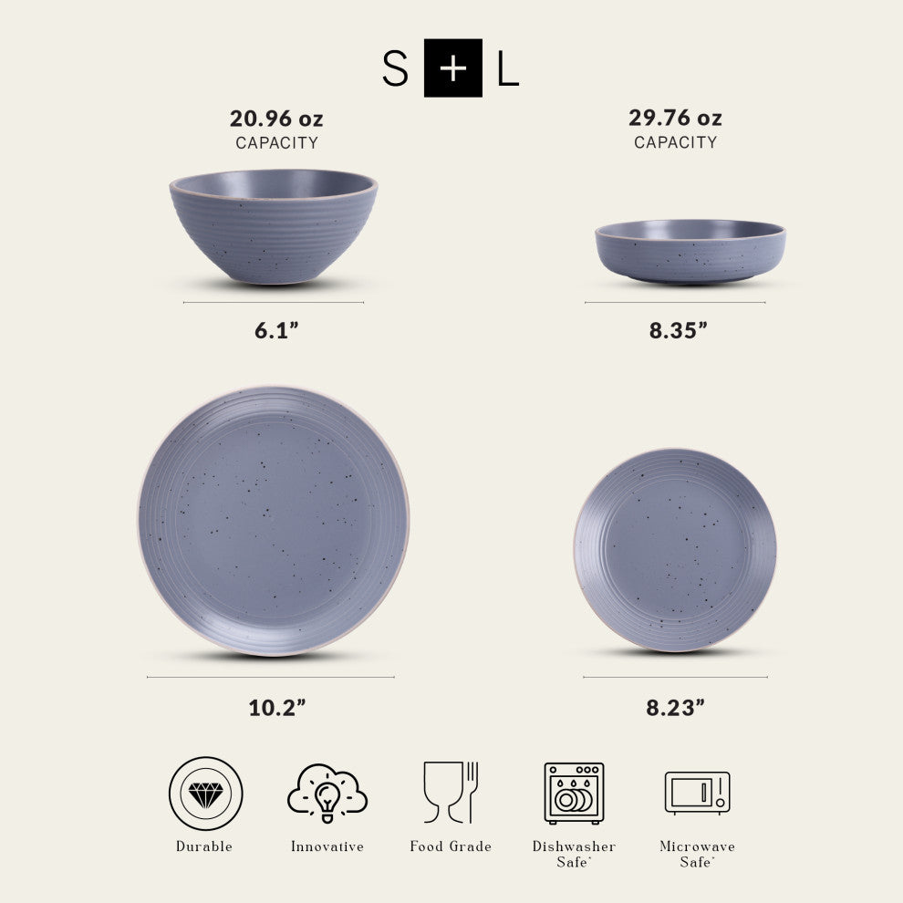Stone Lain Lauren Stoneware 16 Piece Dinnerware Set, Light Gray