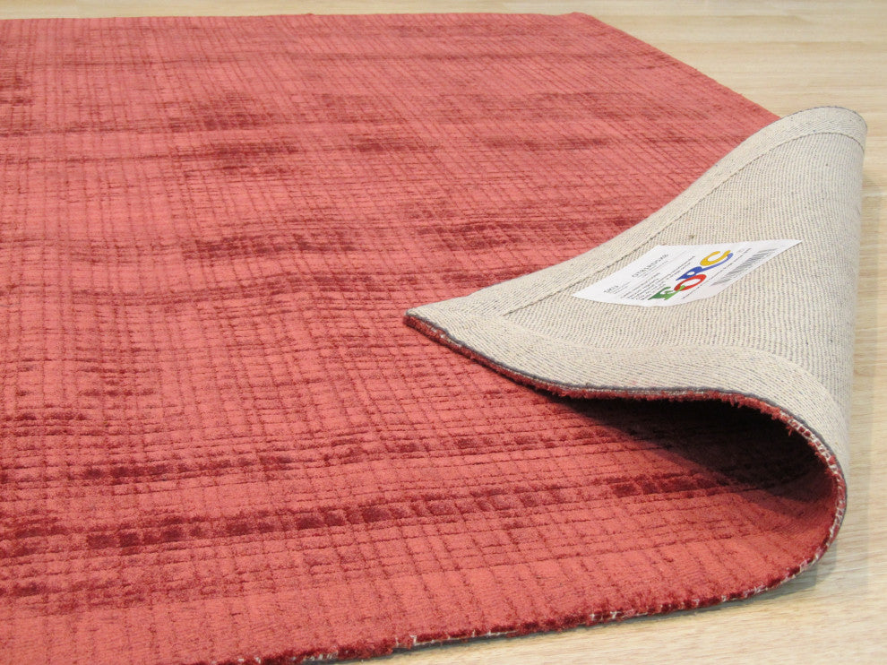 Handwoven Viscose Red Contemporary Solid Milano Rug, 7'9x9'9