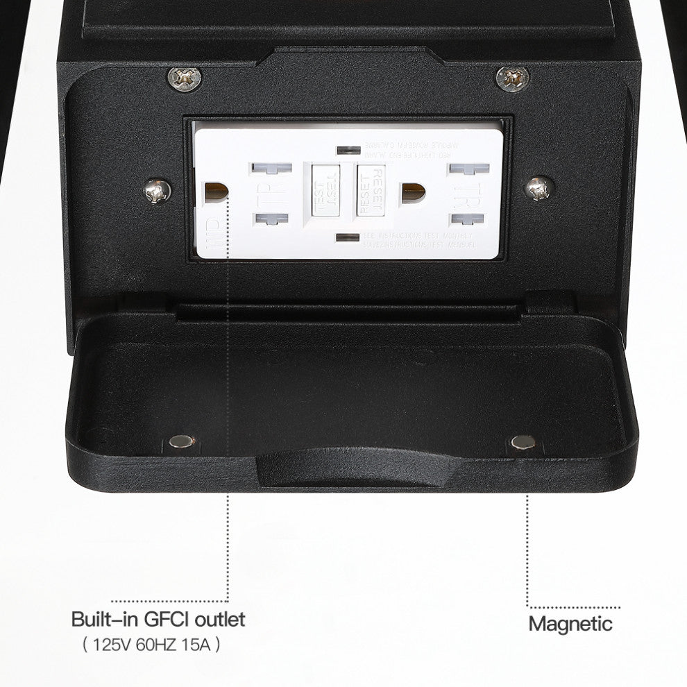 12" H 1-Light Black Outdoor Wall Sconce Light With Built-In GFCI Outlets