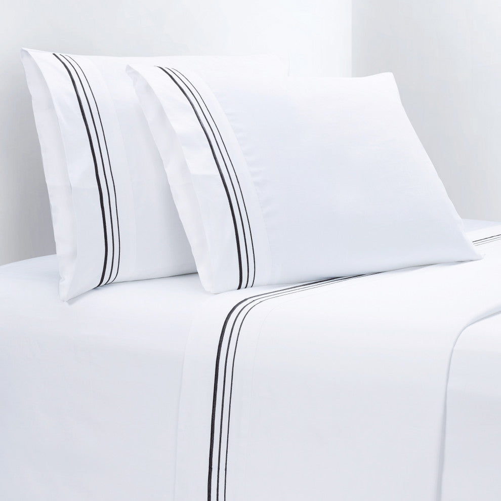 Embroidered Border Sheet Set, 4 Piece, Black, King