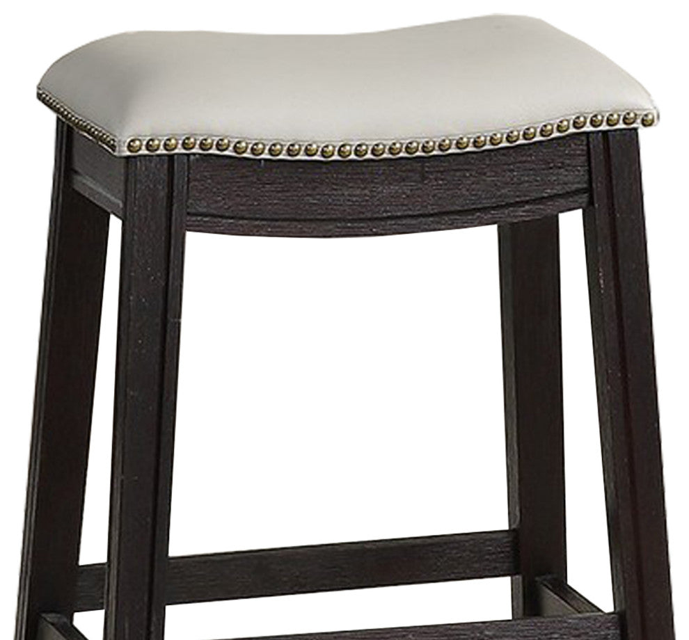 Curved Leatherette Counter Stool With Nailhead Trim, Set of 2, Gray