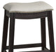 Curved Leatherette Counter Stool With Nailhead Trim, Set of 2, Gray
