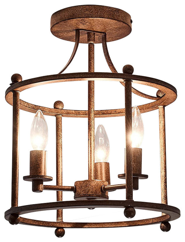 3 Light Industrial Semi Flush Mount Ceiling Lamp Rust Bronze Island Ceiling Lamp