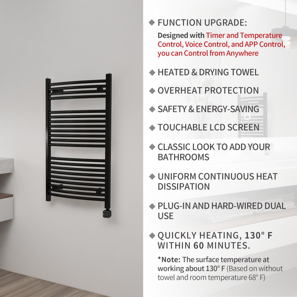 HEATGENE Smart Towel Warmer With Timer and Temperature Control, Matt Black