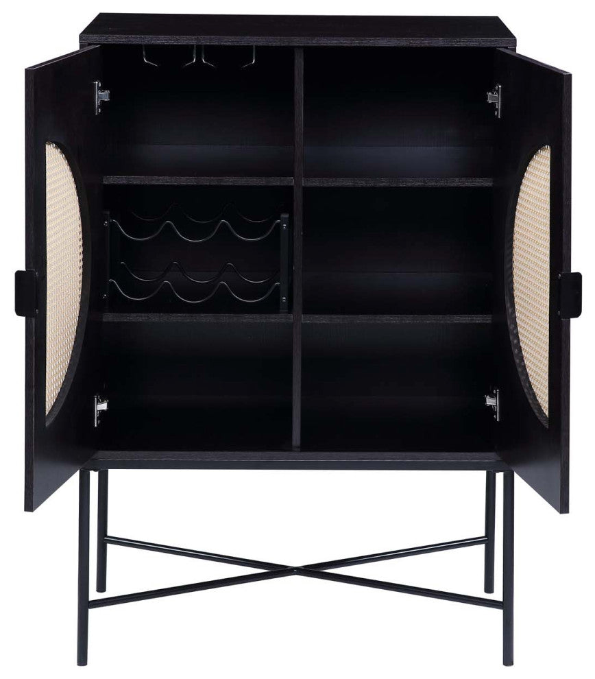Bar Cabinet With Wine Rack, Black Finish