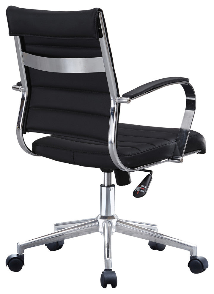 Set of 2 Mid Back Swivel Ribbed PU Leather Office Arm Chair Modern Ergonomic, Black