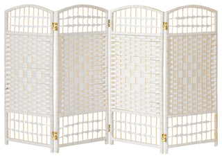 3 ft. Short Fiber Weave Room Divider White 4 Panels