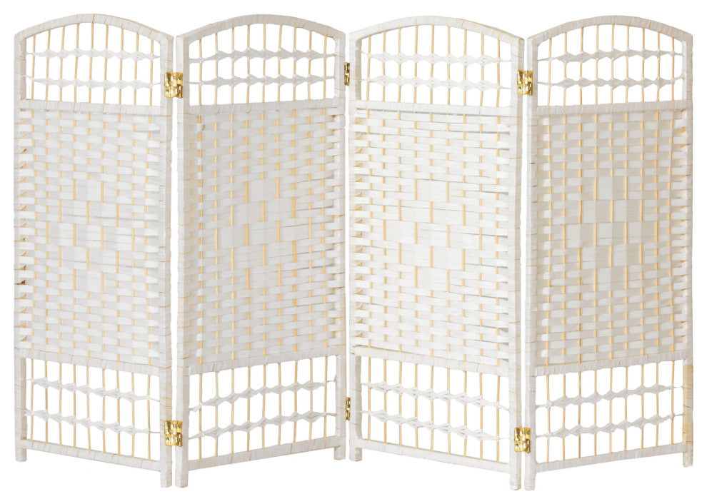 3 ft. Short Fiber Weave Room Divider White 4 Panels