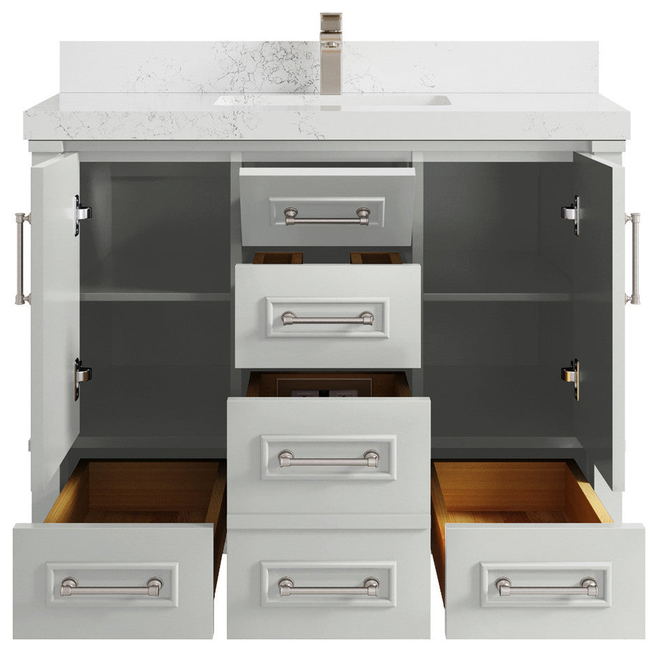 Aberdeen 42 Single Sink Bath Vanity in Coventry Gray 2" Empira Quartz