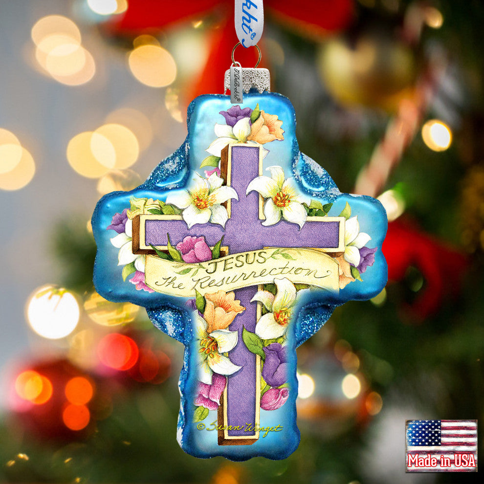 Resurrection Cross Glass Ornament