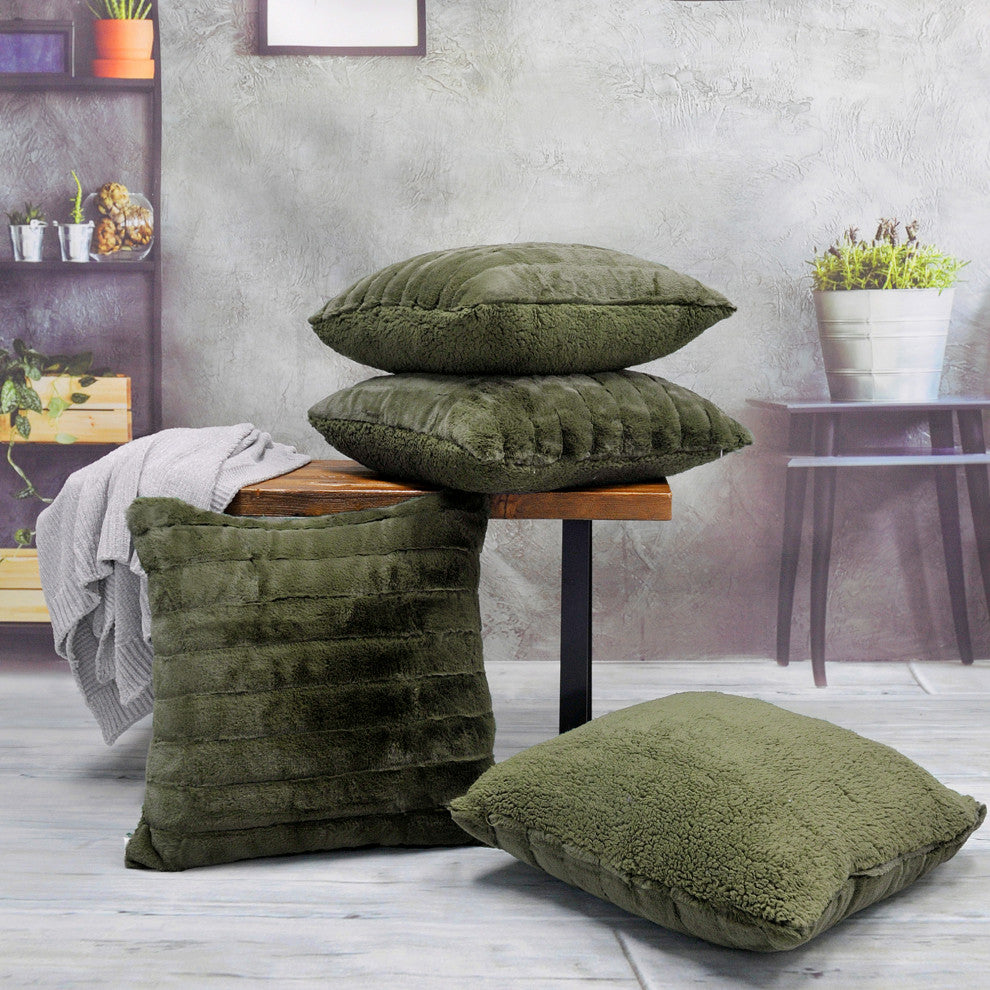Super Mink Throw Pillow Covers, Set of 4, Olive