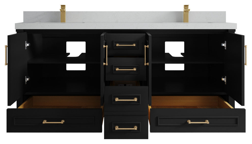 Aberdeen 72 Double Sink Bath Vanity in Black 2" Carrara Quartz