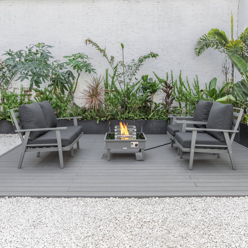 LeisureMod Walbrooke Gray Patio Conversation Set With Fire Pit, Charcoal