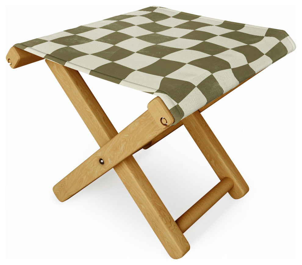 Avenie Warped Checkerboard Olive Folding Stool