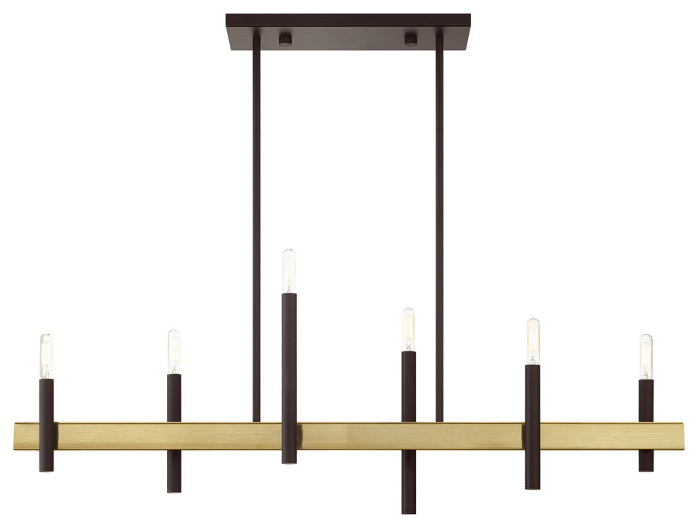 Livex Lighting Denmark 6 Light Bronze, Antique Brass Accents Linear Chandelier