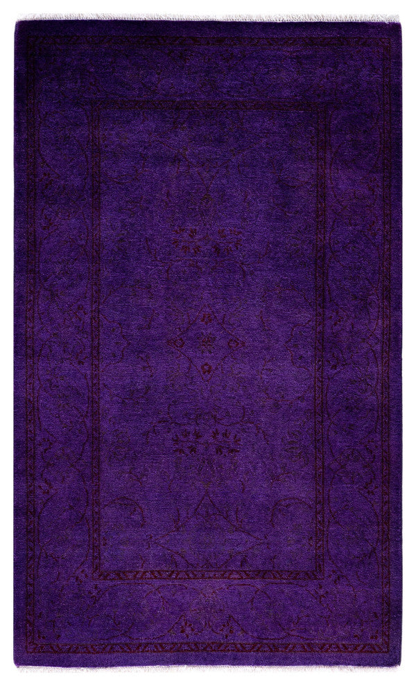 Overdyed One-of-a-Kind Hand-Knotted Area Rug Purple, 2' 8" x 4' 4"