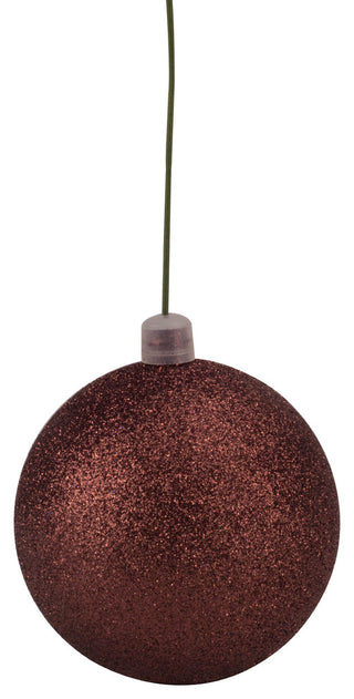 100Mm 4" Brown Glitter Ball Ornament With Wire