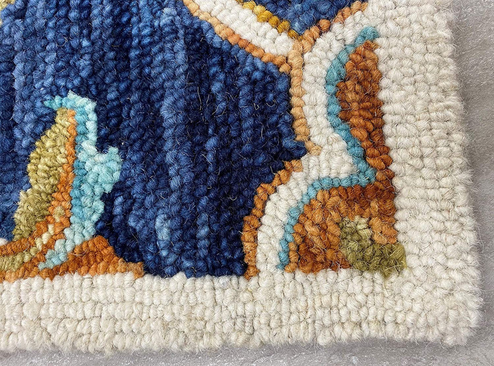 7" x 9" Blue and Gold Intricate Floral Area Rug
