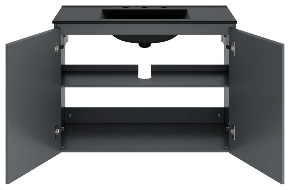 Sink Vanity Cabinet, Wall Mount, Gray Black, Ceramic, Modern, Bathroom