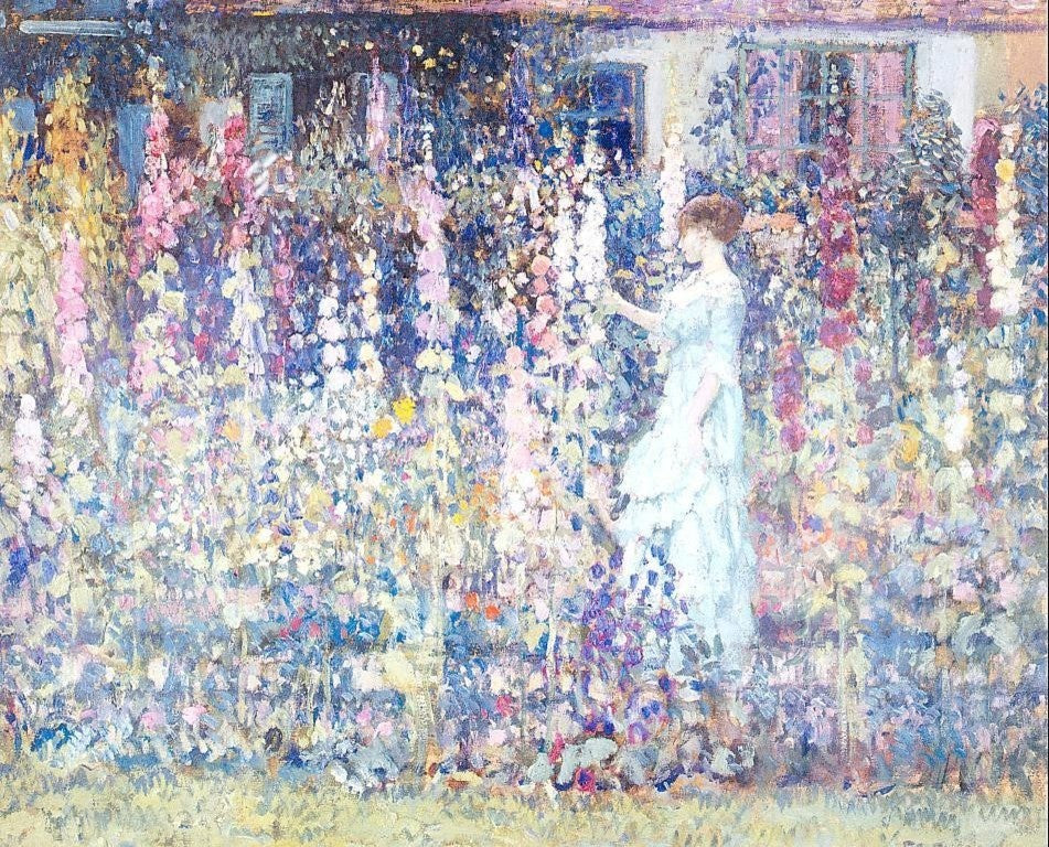 Frederick Carl Frieseke Hollyhocks, 20"x25" Wall Decal Print